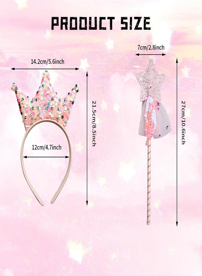 SENONAPO 30 Pcs Princess Wands Party Favors Glitter Star Fairy Wizard Wands Angel Wand Sticks Cosplay Accessories Sequin Princess Kids Crown Headbands for Kids Birthday Party Decor Gifts Supplies - Image 2